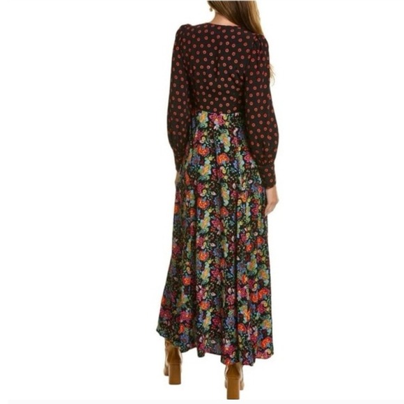 BODEN Blouson Sleeve Maxi Dress Black Red Floral Print V-Neck Retro Boho US 8 - Picture 11 of 11